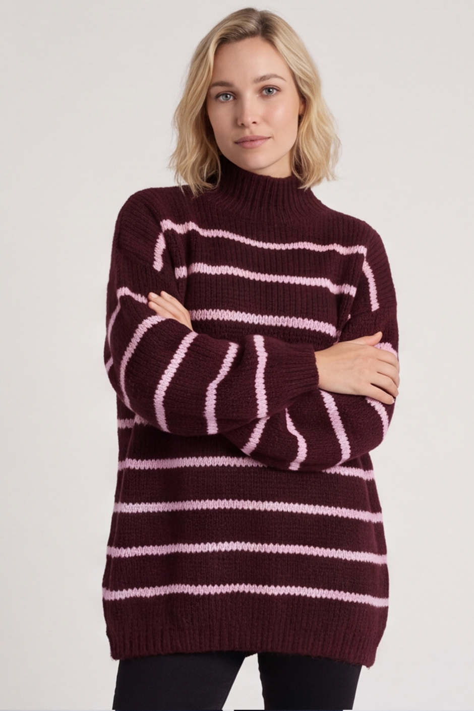 Joella Stripe Knitted Jumper Wine