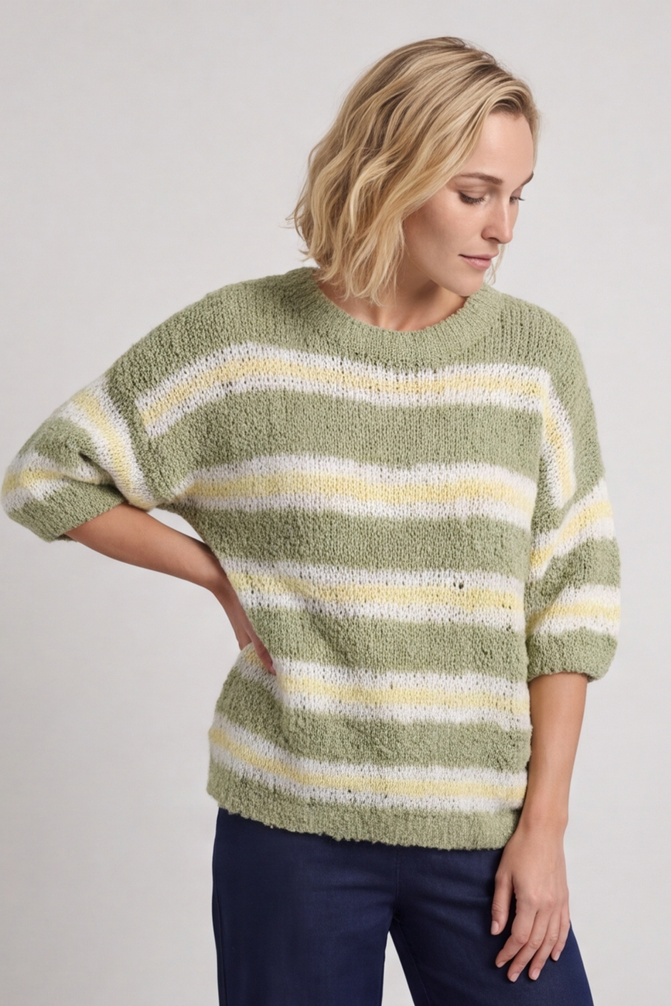 Marva Stripe Knit Top Khaki