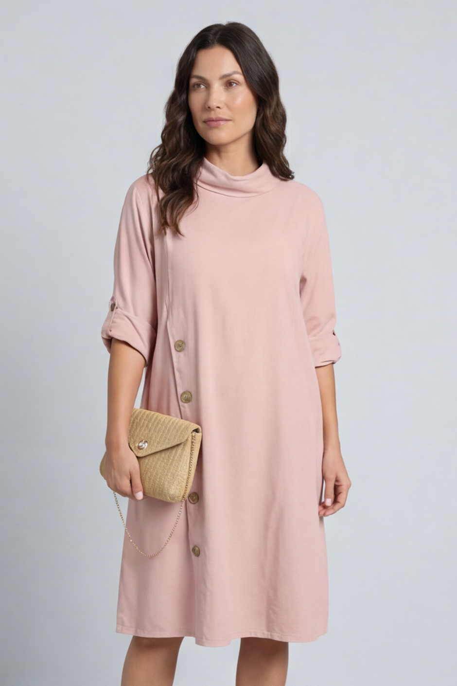 Kevina Cowl Needlecord Tunic Pink