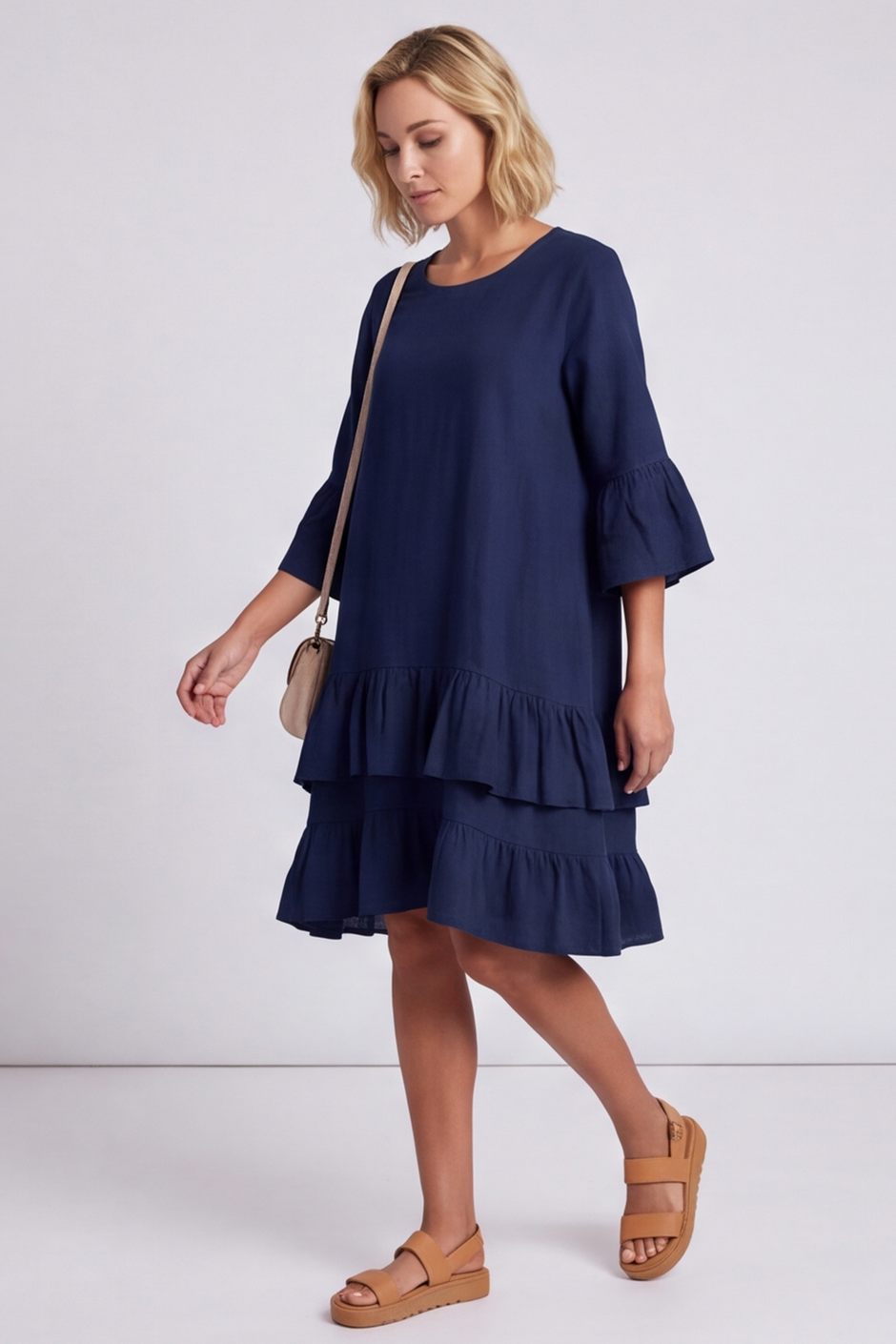 Kalli Cotton Frill Navy Dress