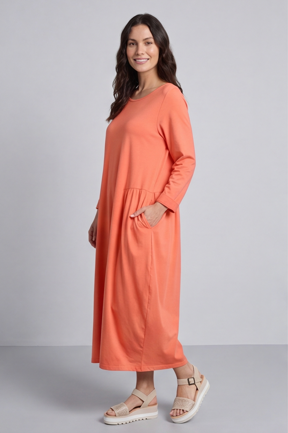 Kayleigh Long Sleeve Cotton Dress Orange