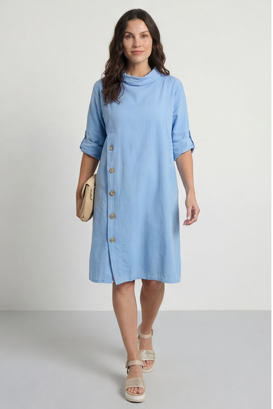 Kevina Cowl Needlecord Tunic Powder Blue