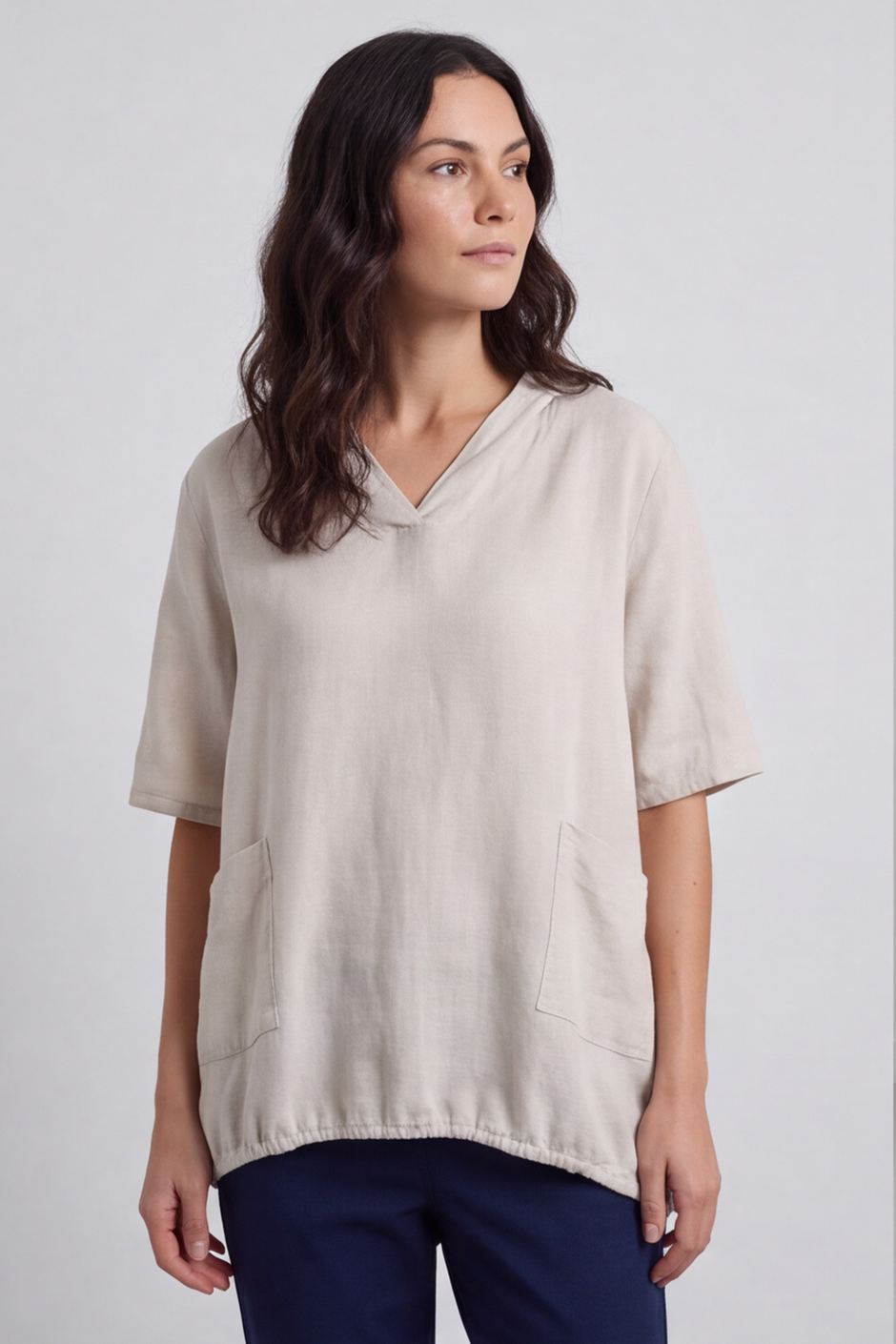 Linda Hooded Linen Top Stone