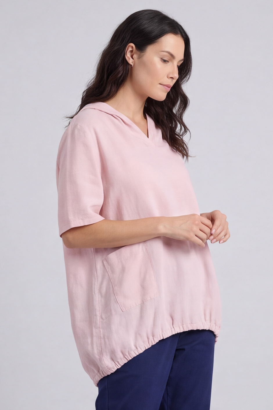 Linda Hooded Linen Top Pink
