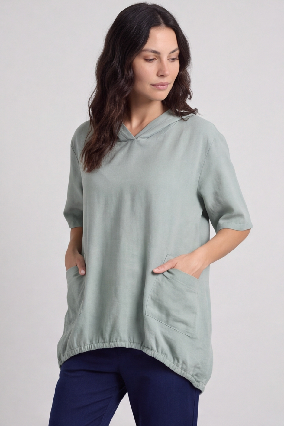 Linda Hooded Linen Top Khaki