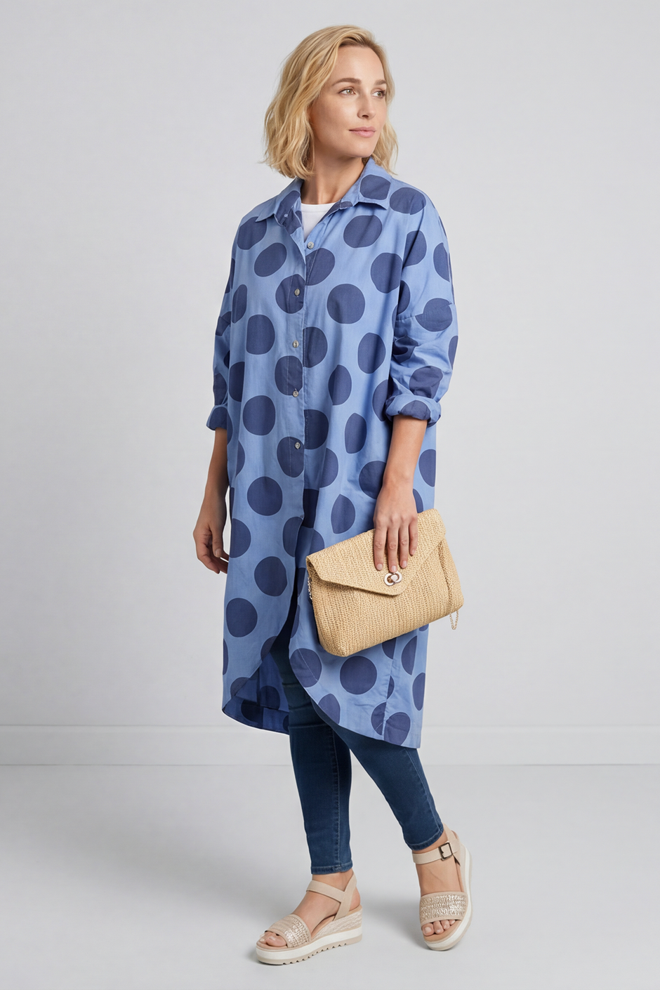 Lita Spot Print Cotton Shirt Blue