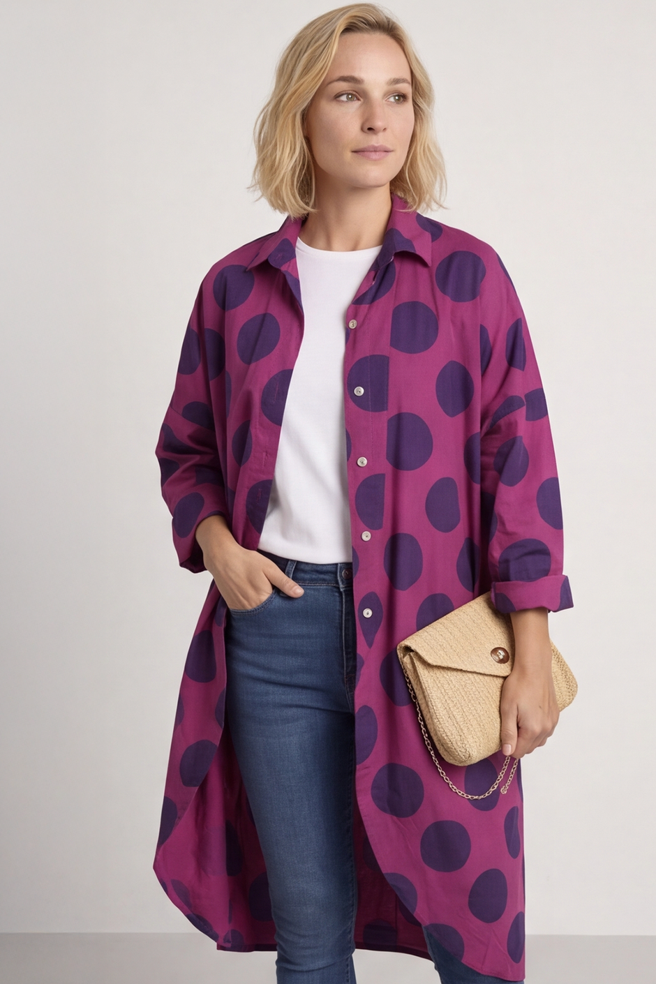 Lita Spot Print Cotton Shirt Berry