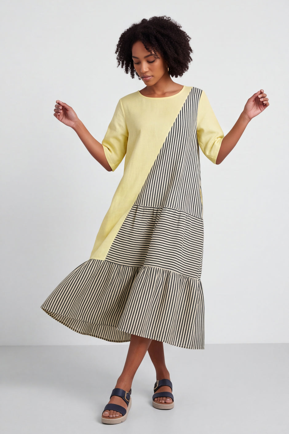 Rosa Stripe Yellow Linen Dress