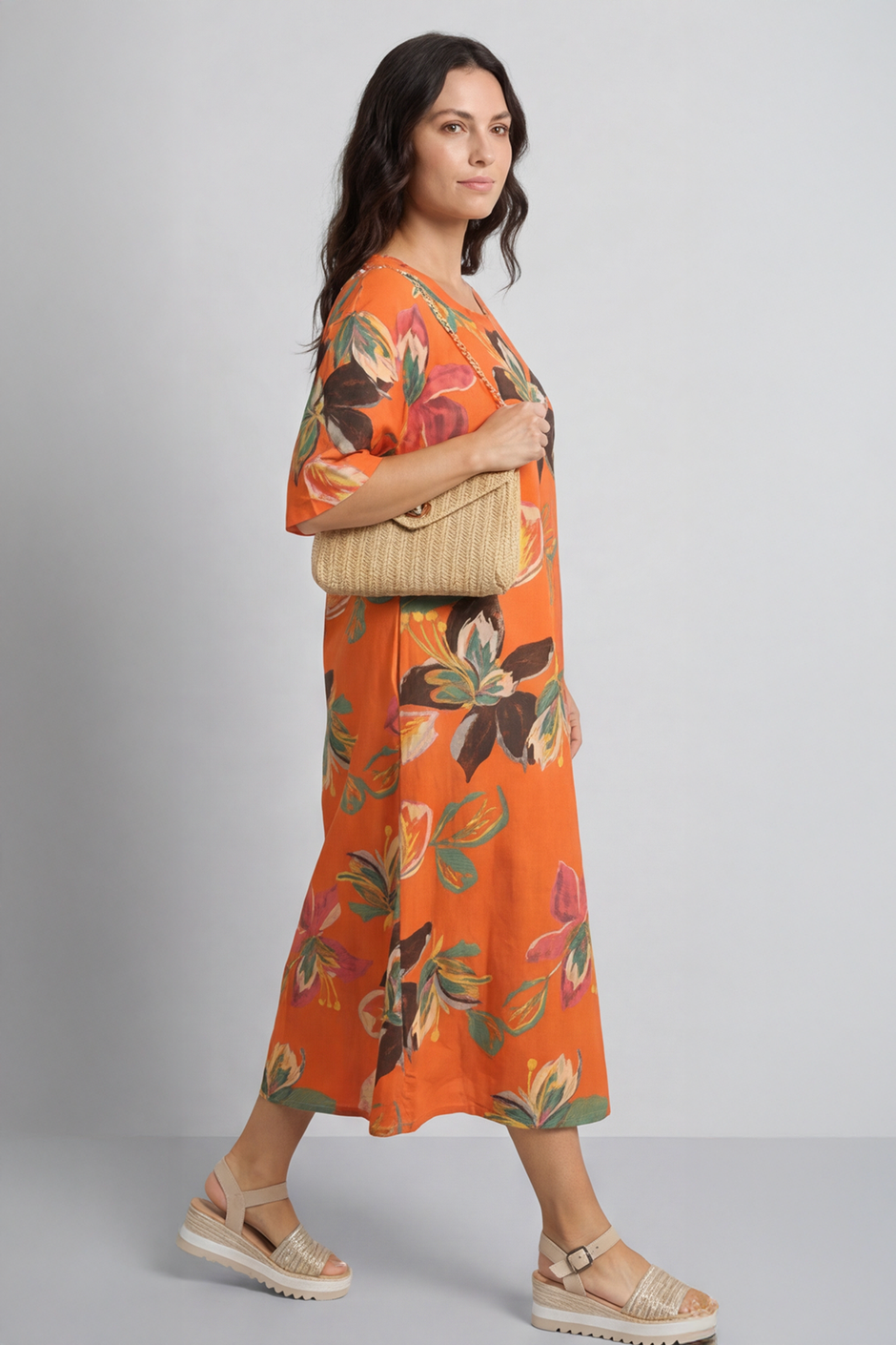 Mallory Print Linen Dress Orange