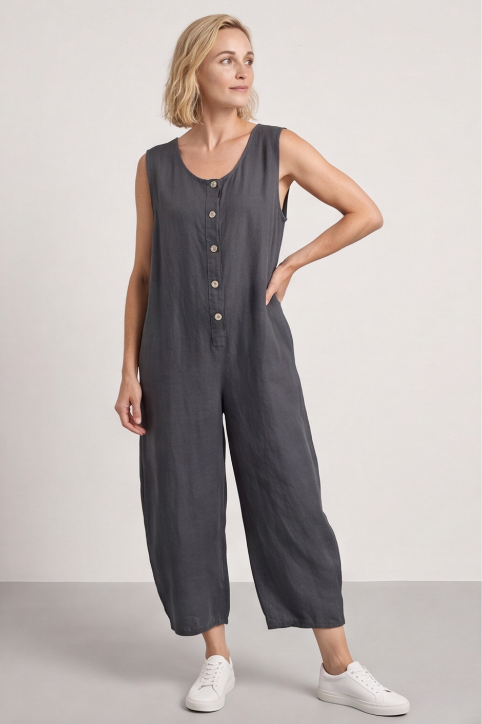 Margot Sleeveless Linen Jumpsuit Charcoal