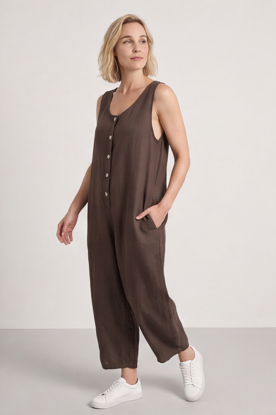 Margot Sleeveless Linen Jumpsuit Cocoa