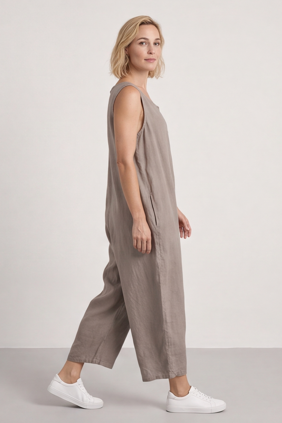 Margot Sleeveless Linen Jumpsuit Mocha