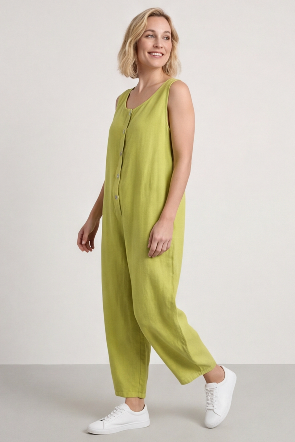 Margot Sleeveless Linen Jumpsuit Olive