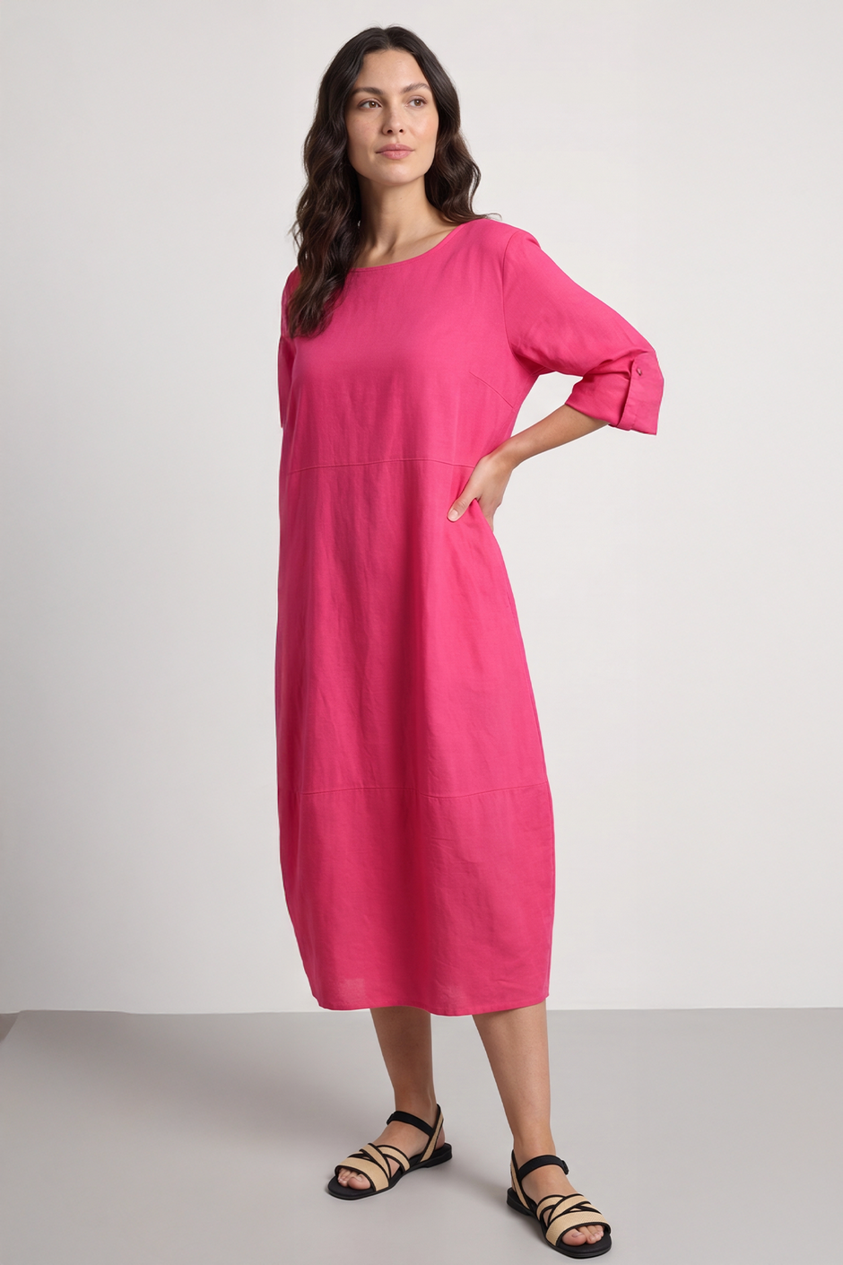 Melany Pocket Cotton Dress Fuchsia