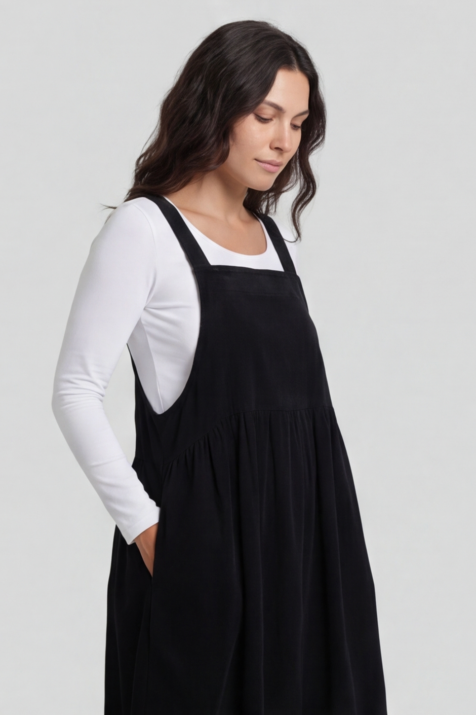 Meredith Needlecord Pinafore Black
