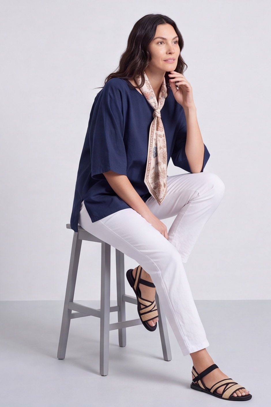 Lyra Navy Scarf Top