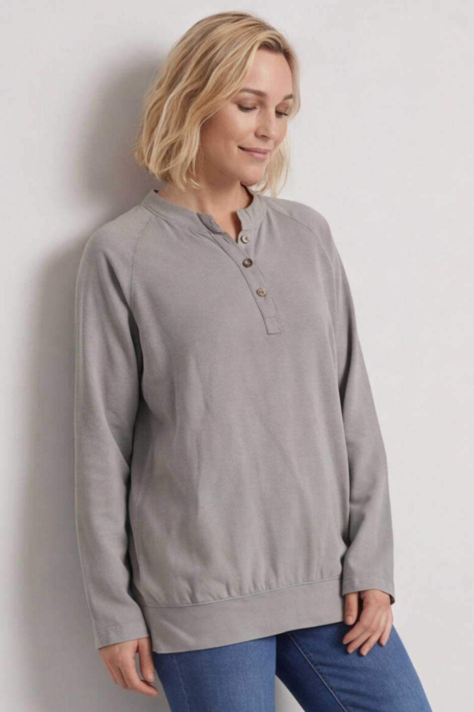 Nyree Button Cotton Top Mocha