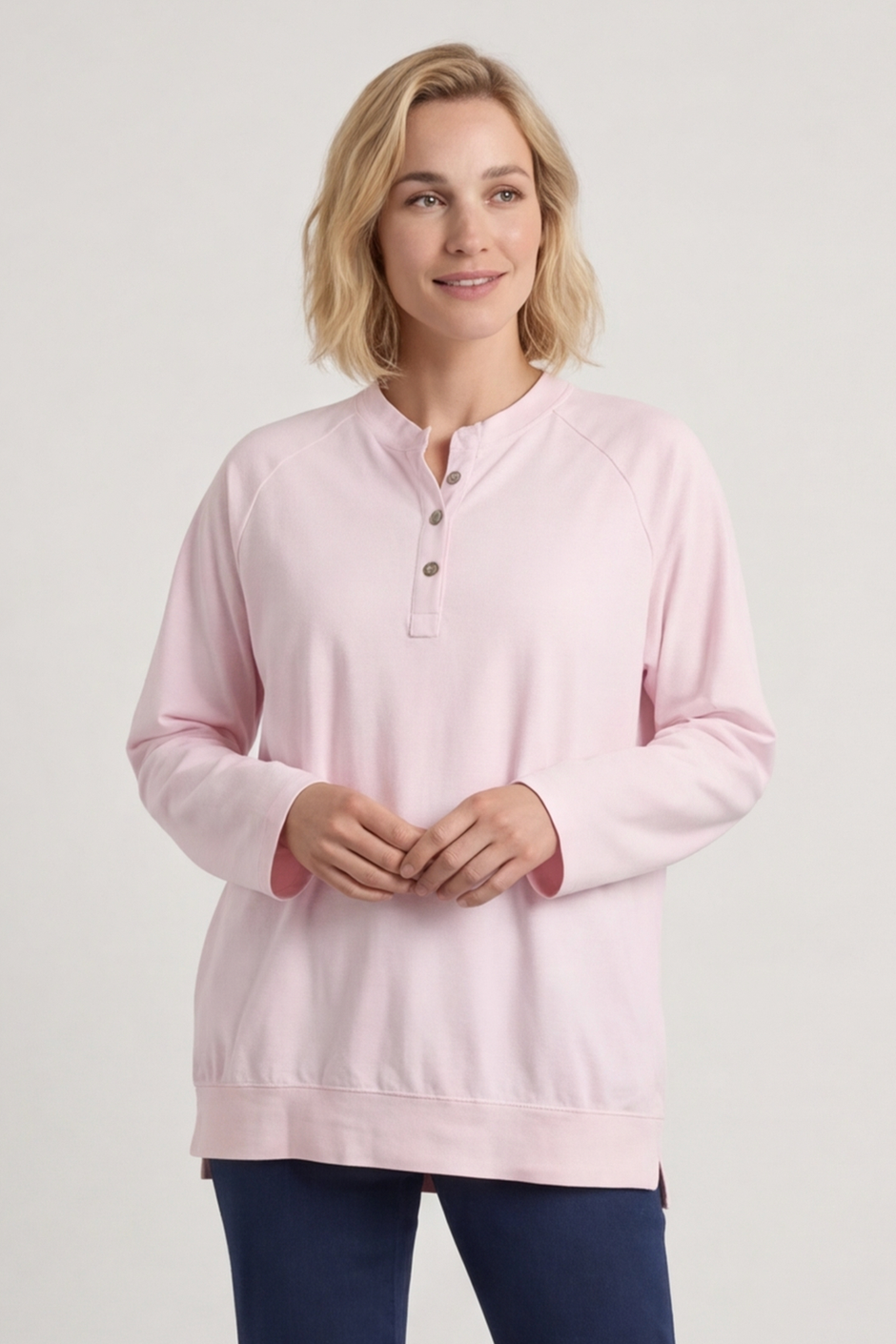 Nyree Button Cotton Top Pink