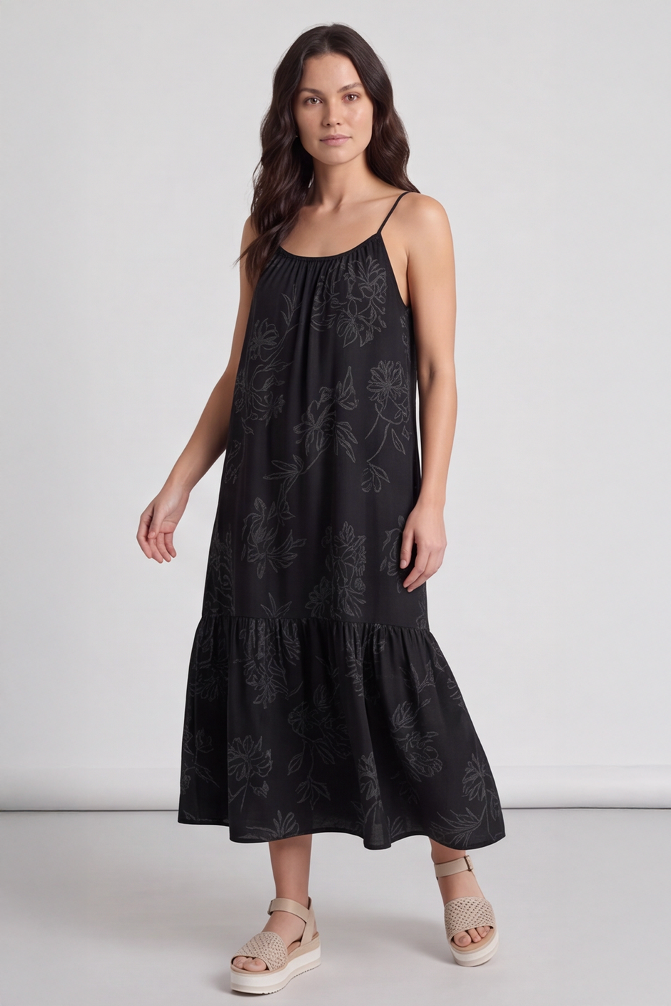 Oswin Print Strap Charcoal Dress