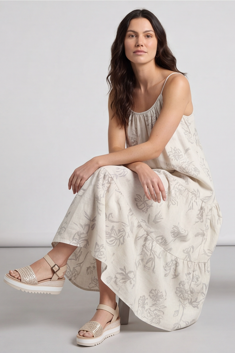 Oswin Print Strap Off White Dress