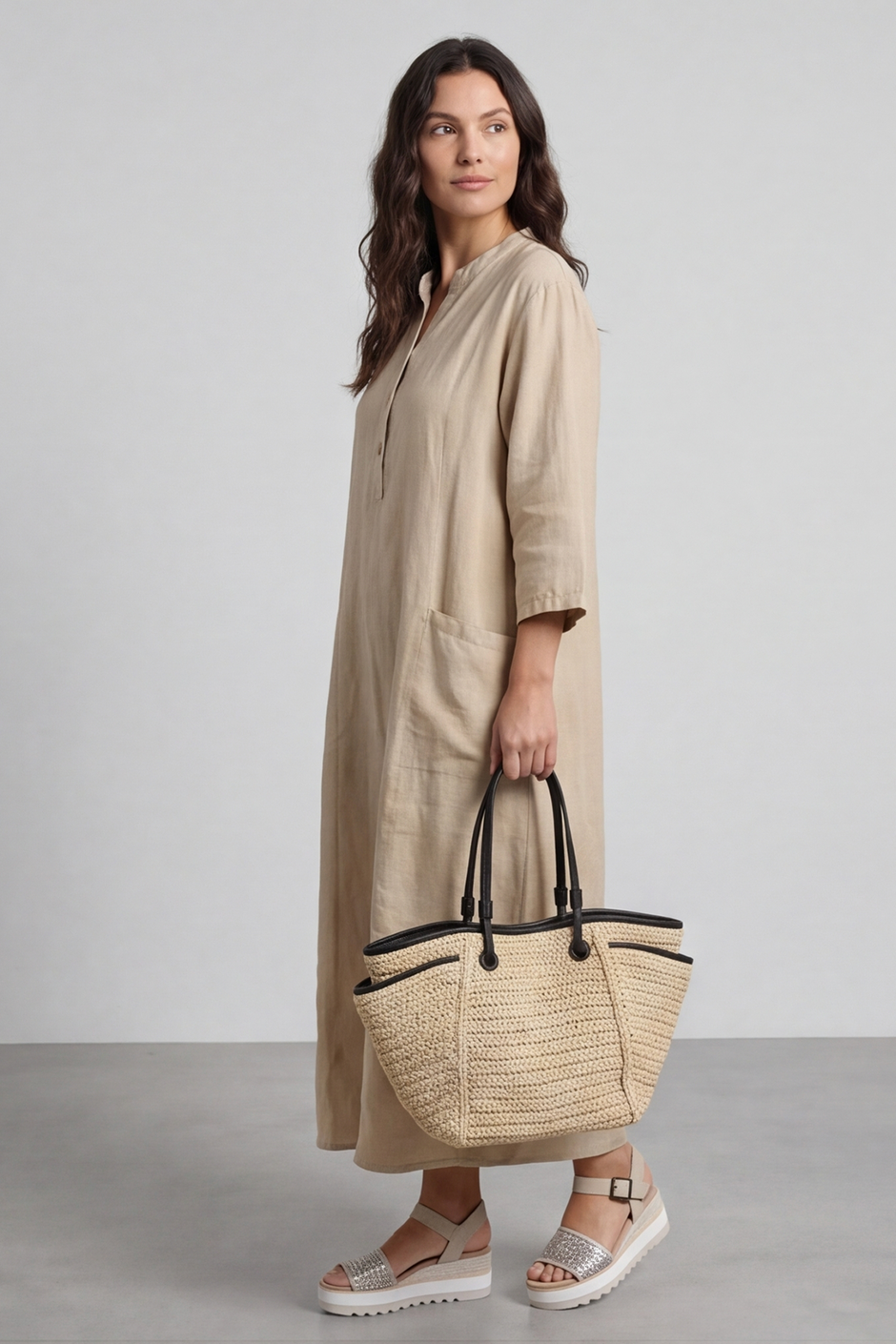 Reese Button Linen Dress Camel