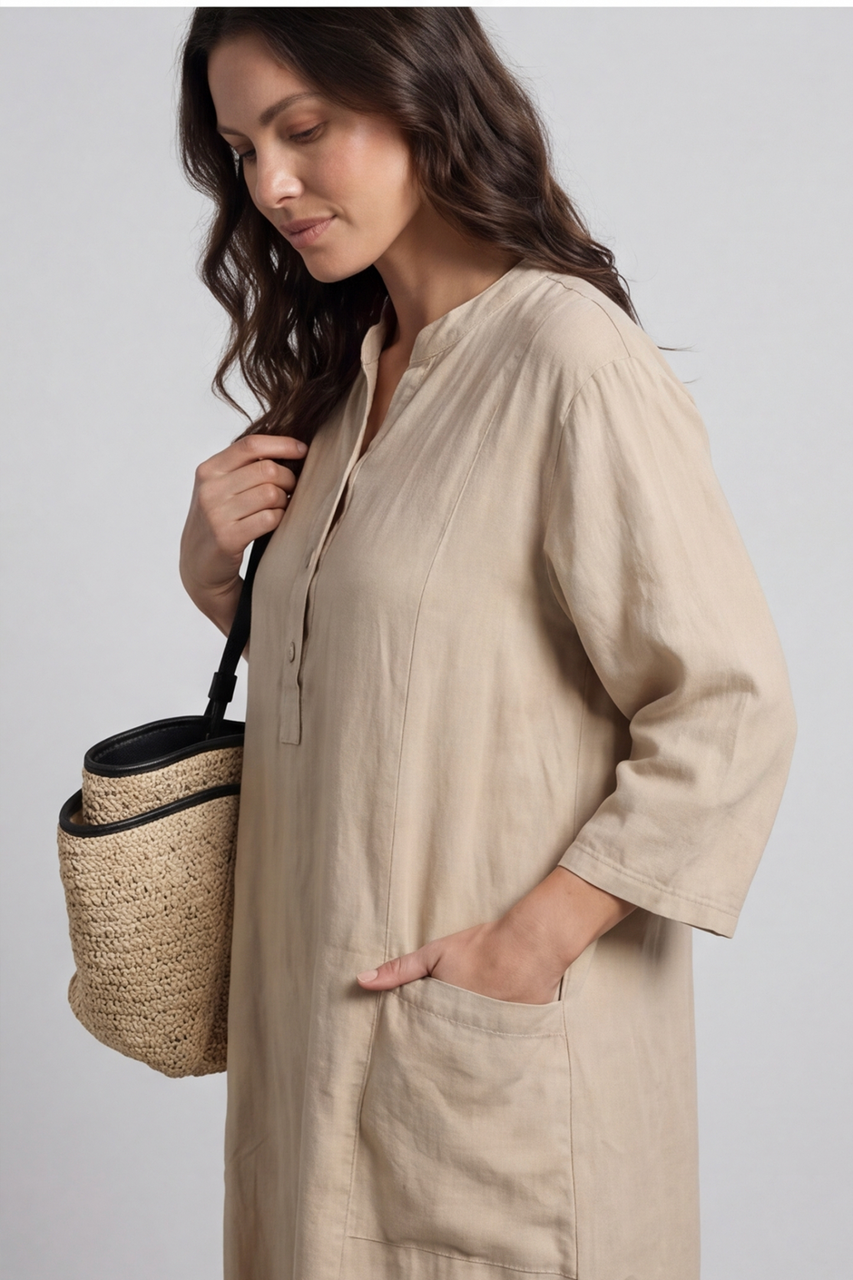 Reese Button Linen Dress Camel