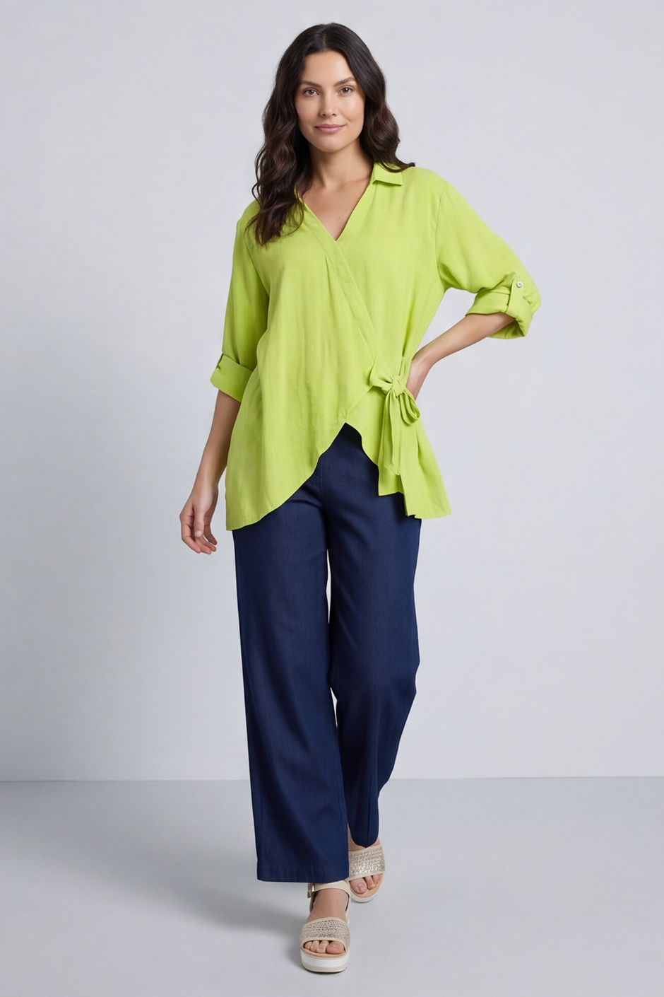 Shyla Check Wrap Top Lime