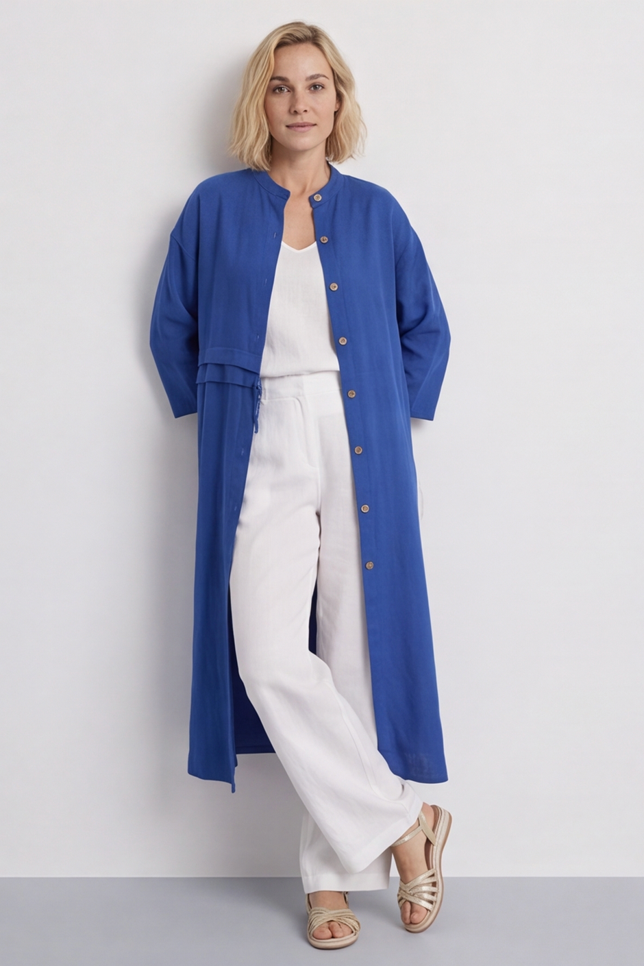 Sienna Button Linen Dress Cobalt