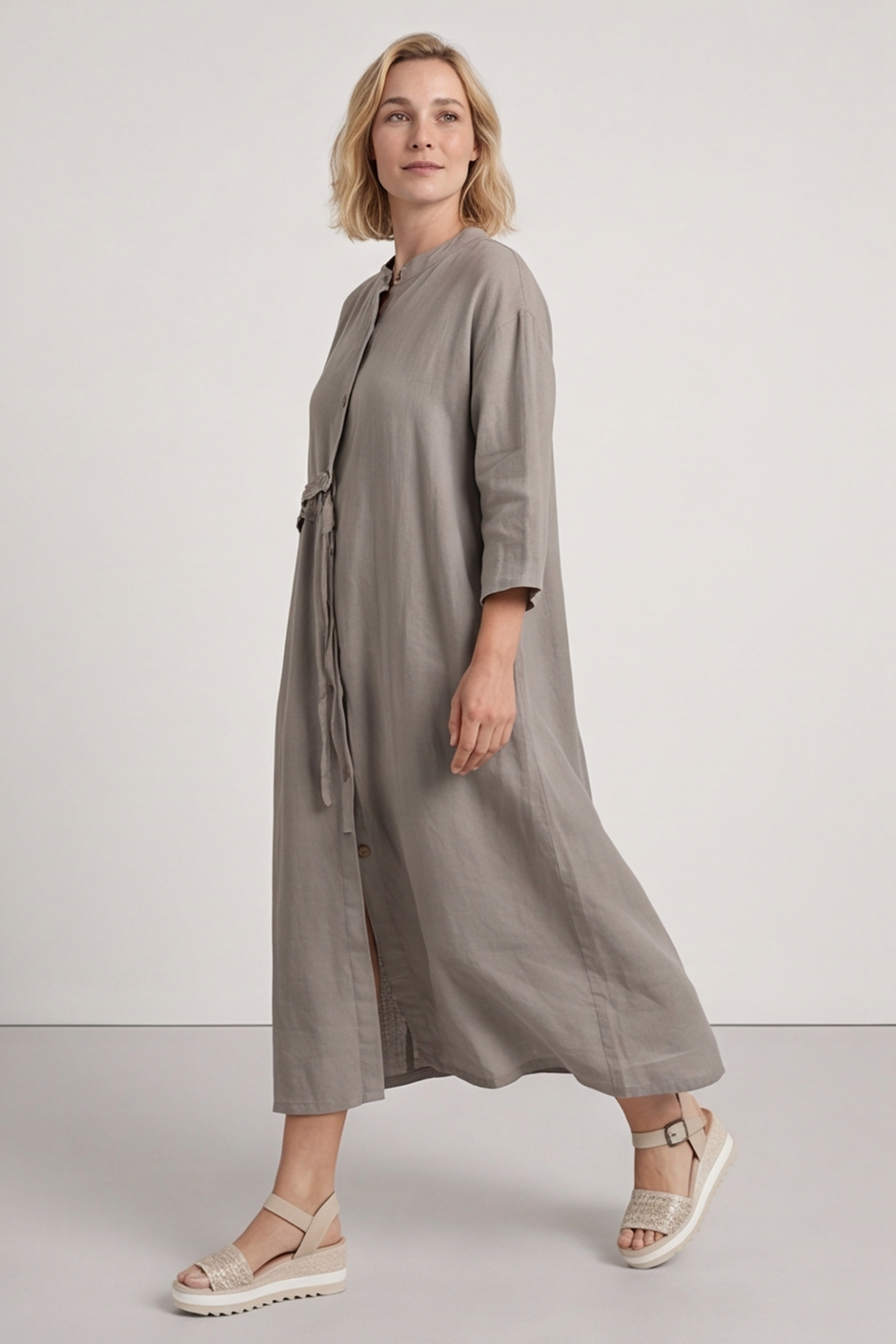 Sienna Button Linen Dress Mocha