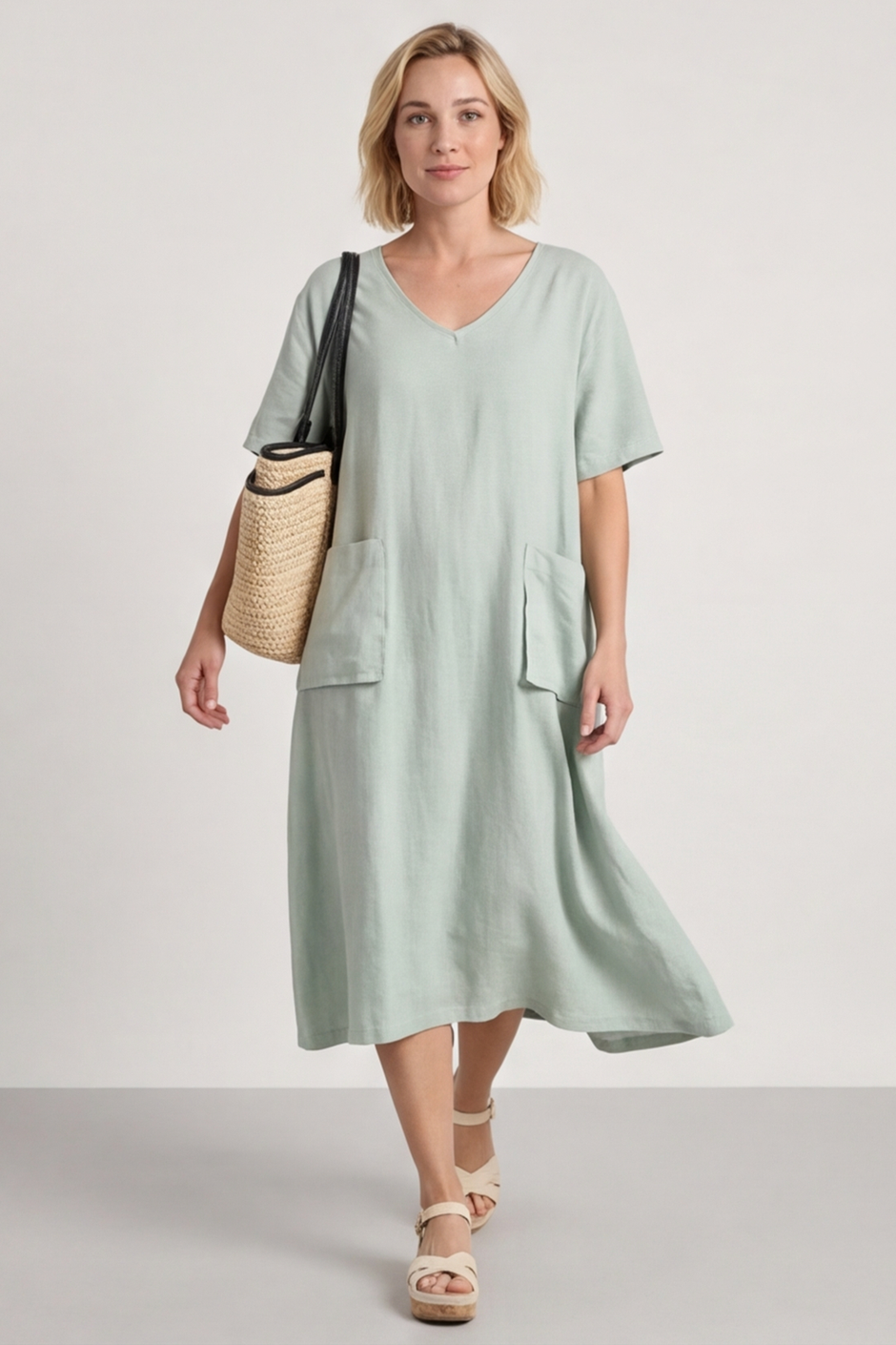 Solange Pocket Linen Dress Khaki