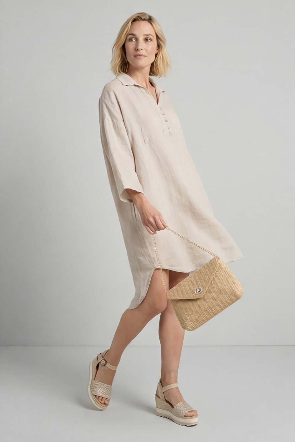 Tarna Button Linen Tunic Stone