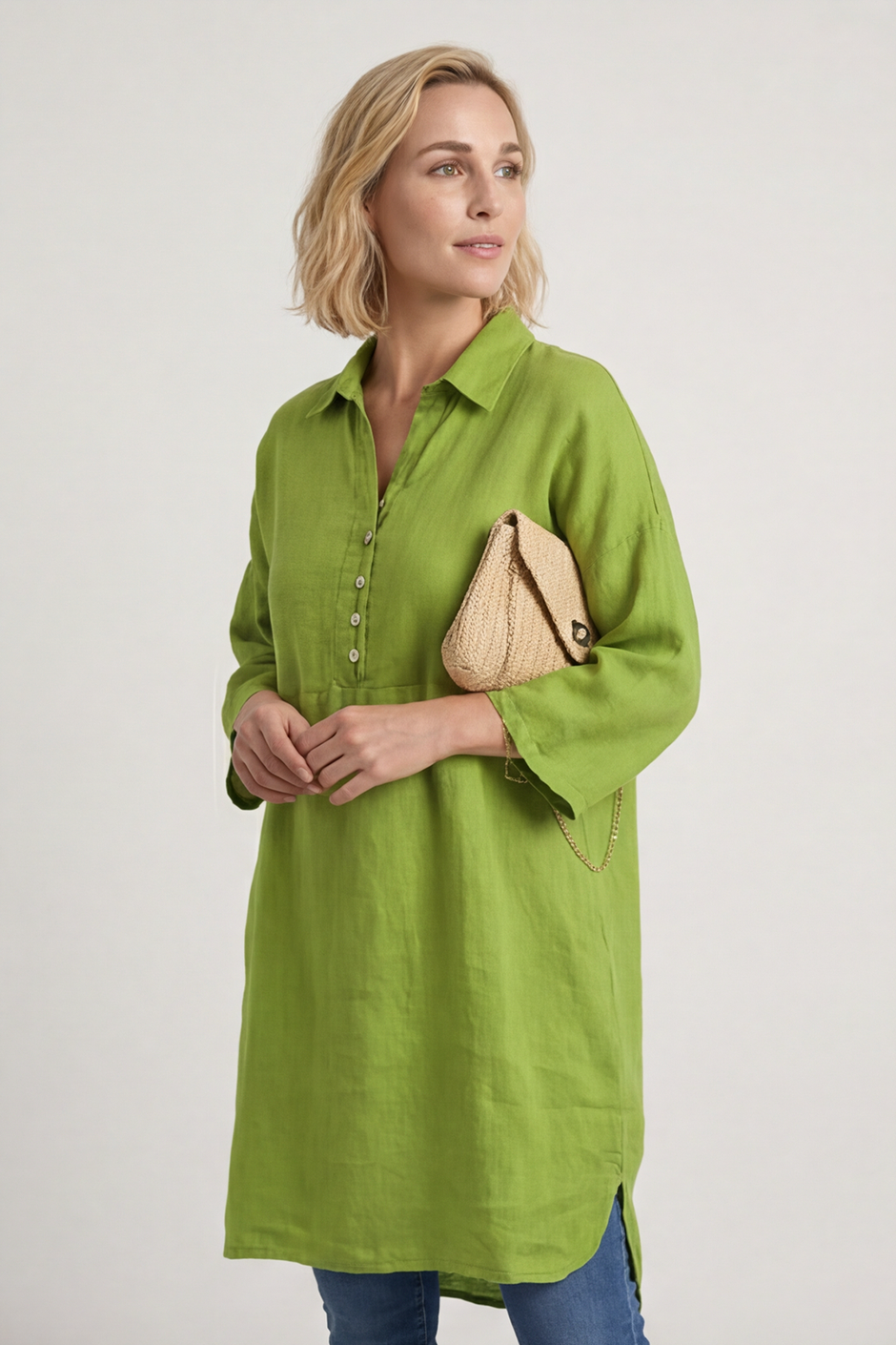 Tarna Button Linen Tunic Olive