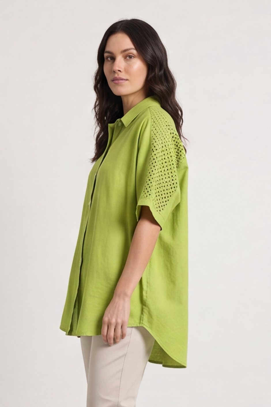 Theodora Crochet Detail Shirt Olive