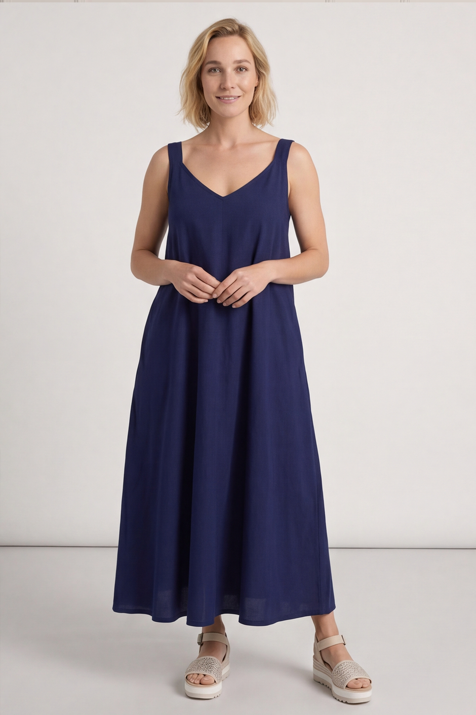 Tiffany Linen Dress Navy