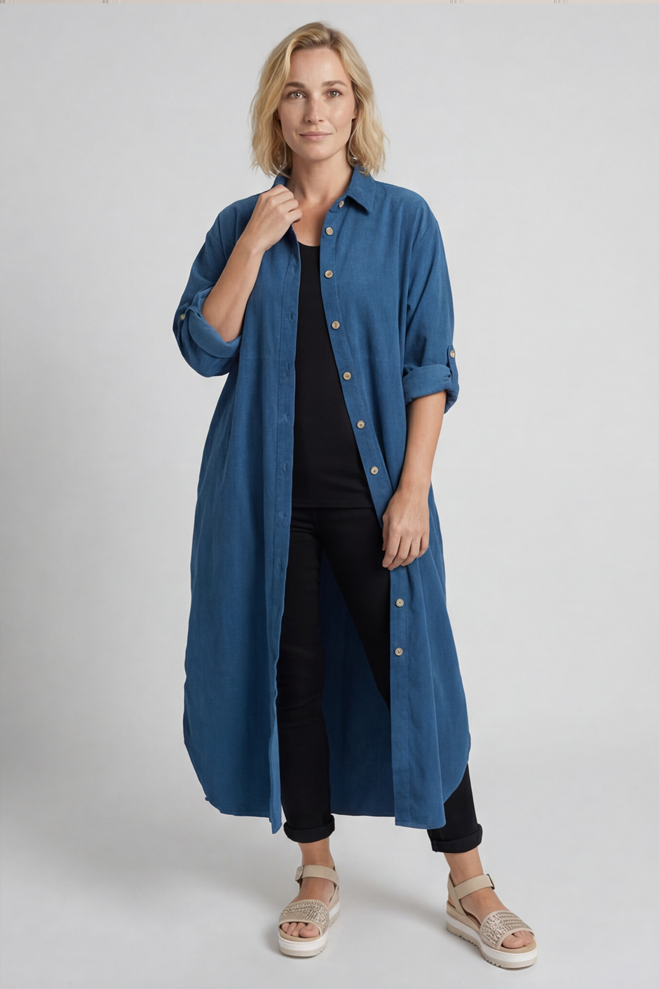 Tisha Needlecord Shirt Dress Teal