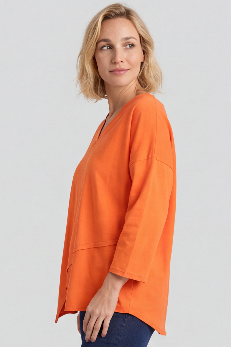 Trecia V-Neck Cotton Top Orange