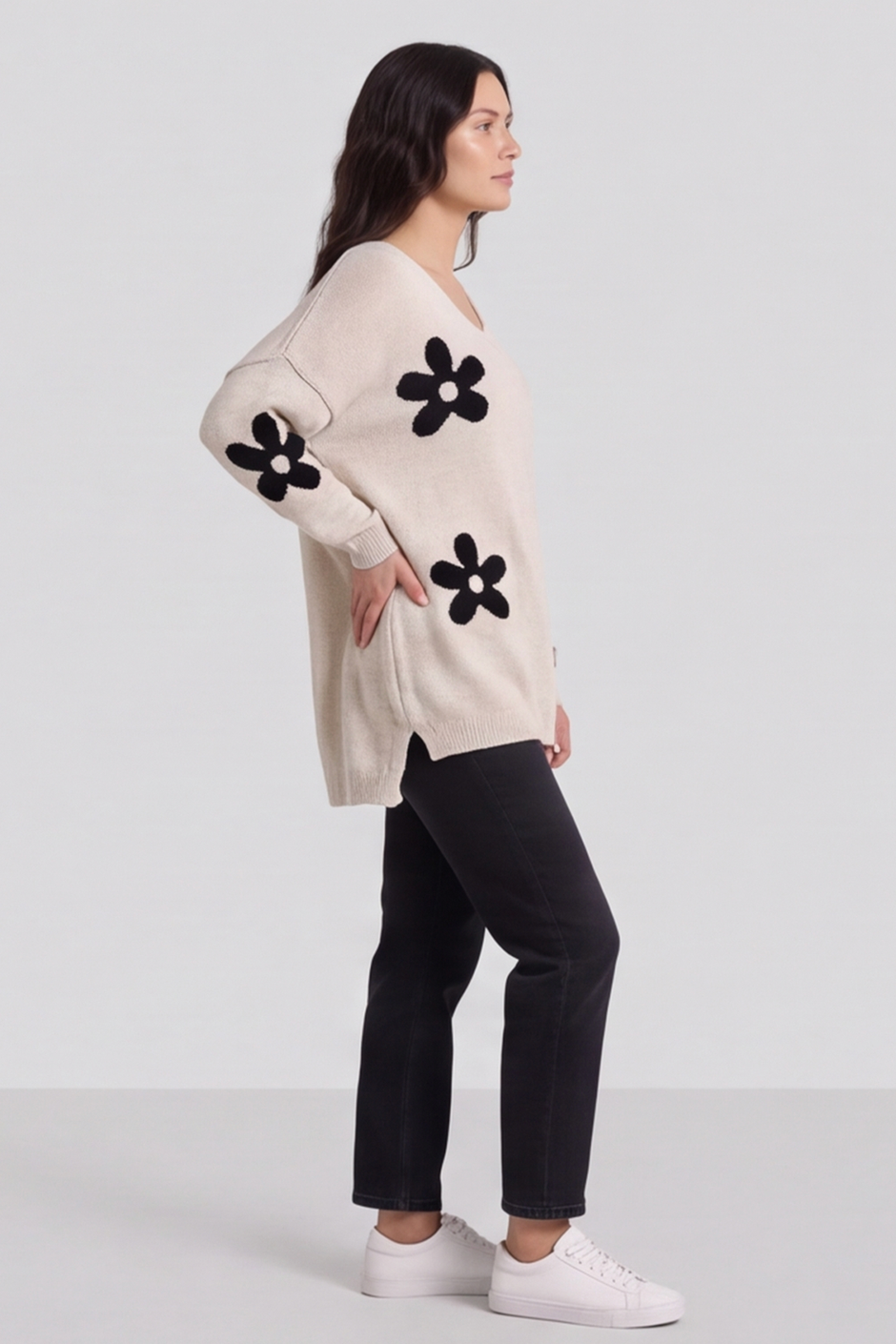 Valerie Flower Knitted Jumper Stone