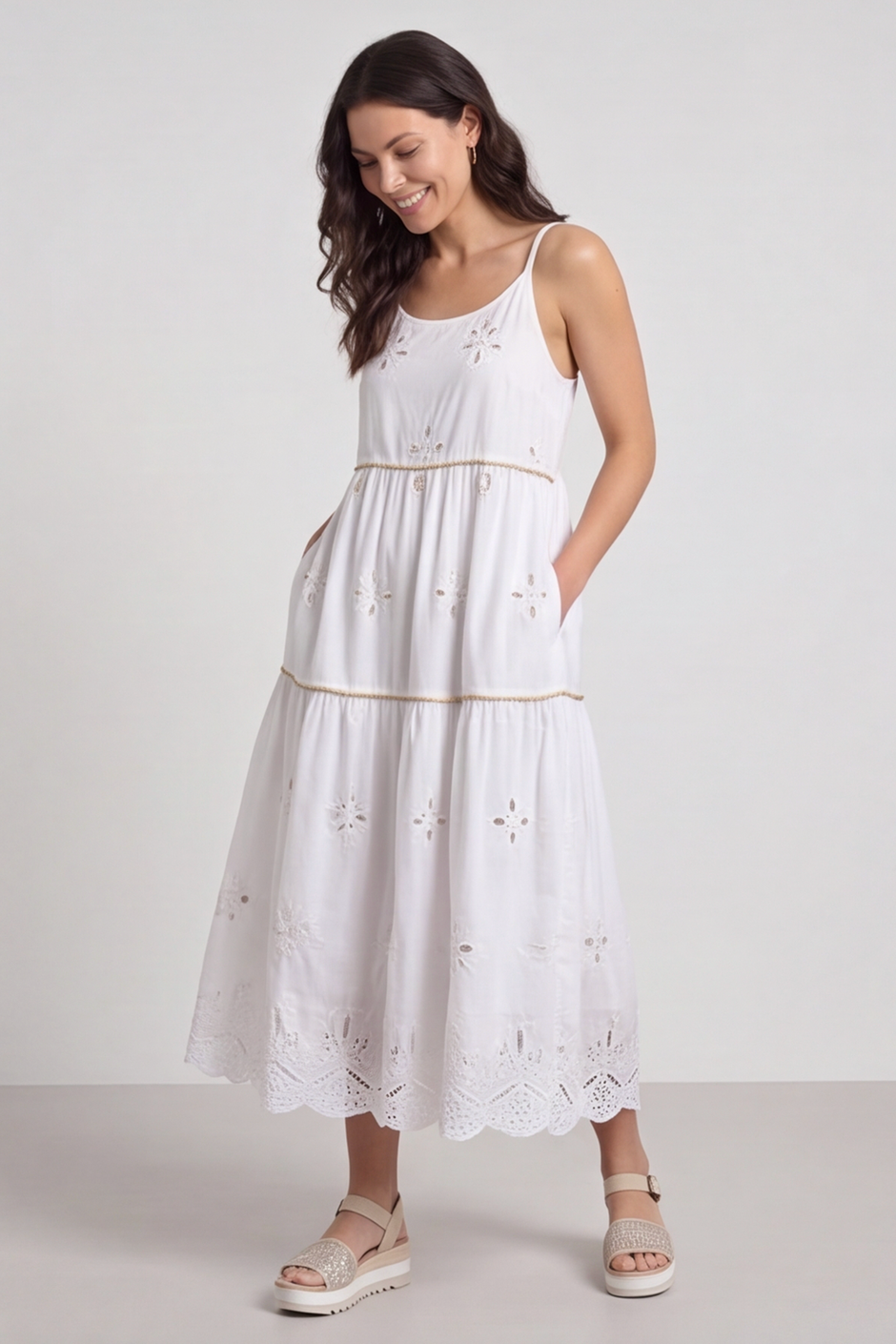 Aelia Tiered Sequin White Dress