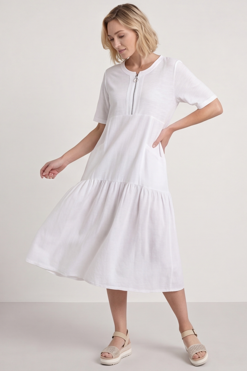 Monaco Zip White Maxi Dress