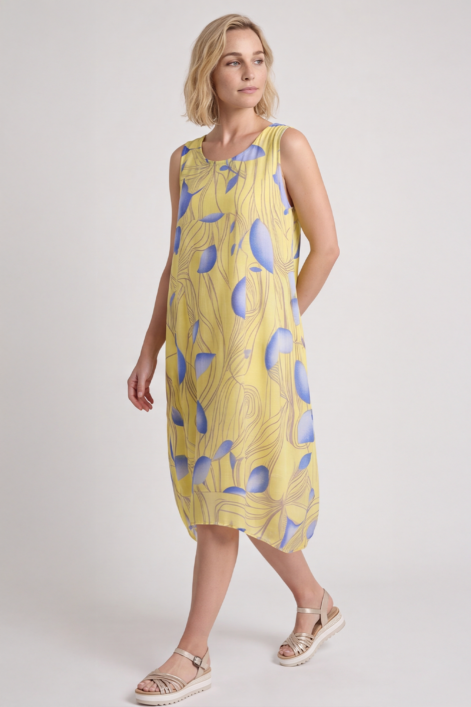 Carrie Sleeveless Print Cotton Dress Yellow