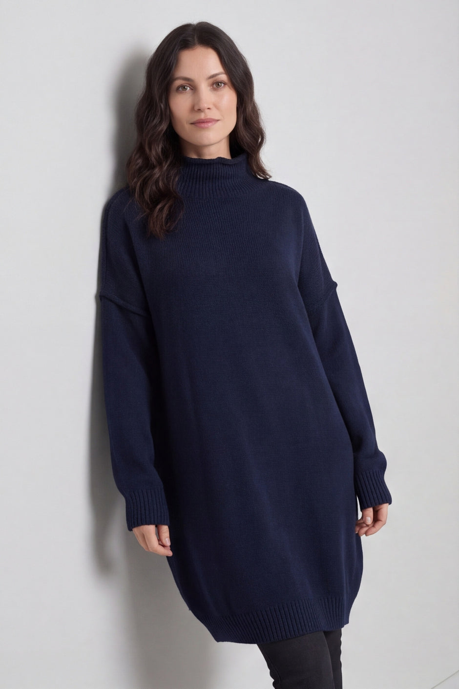Bridie Polo Neck Knitted Tunic Navy
