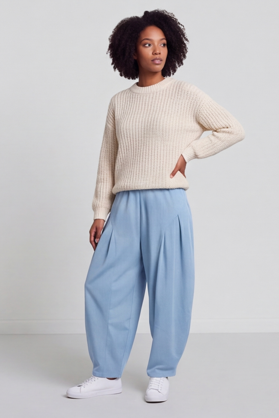 Clarinda Cotton Harem Trousers Powder Blue