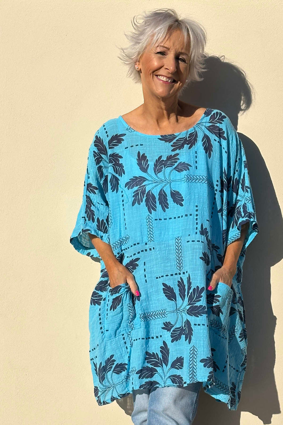 Bowie Print Cotton Top Blue