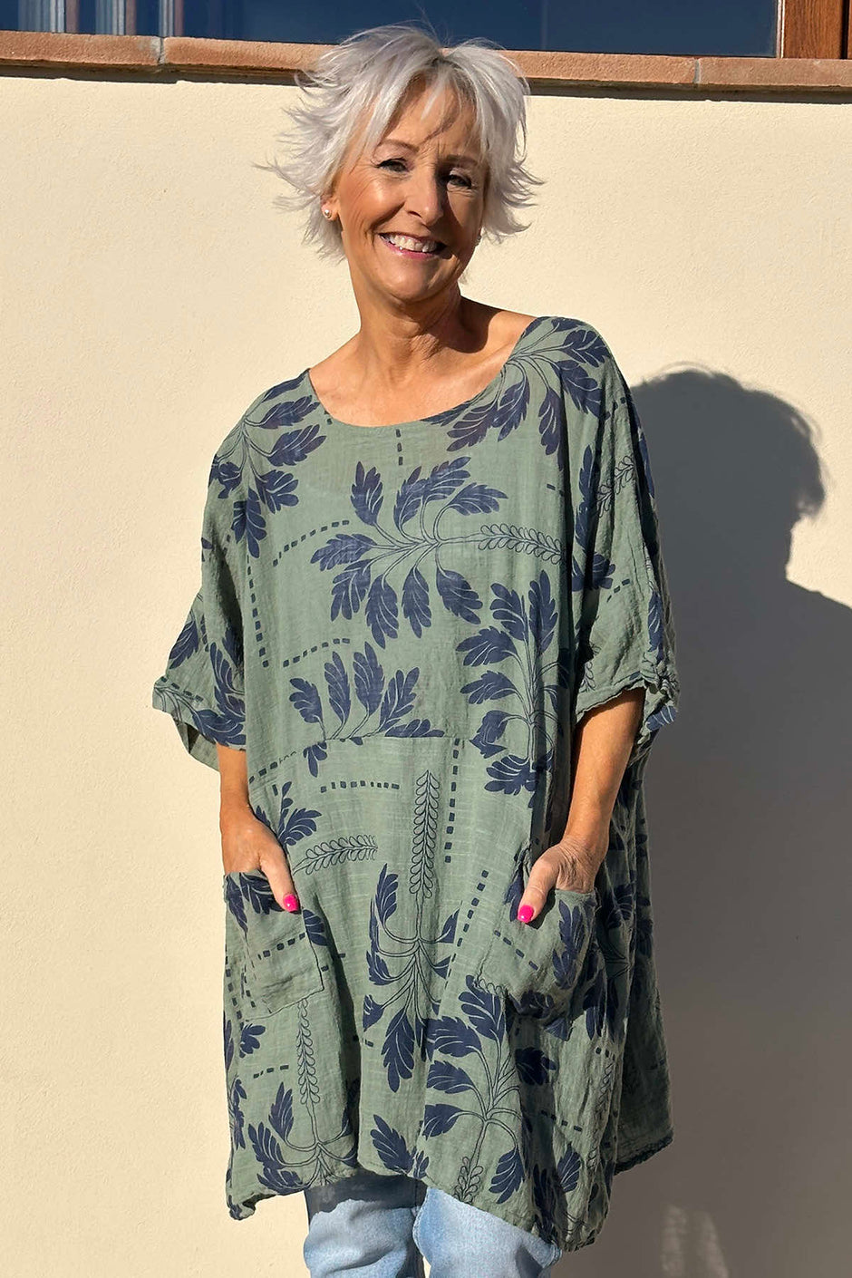 Bowie Print Cotton Top Khaki