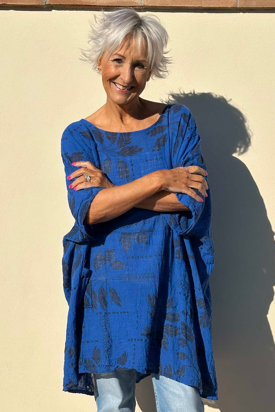 Bowie Print Cotton Top Cobalt