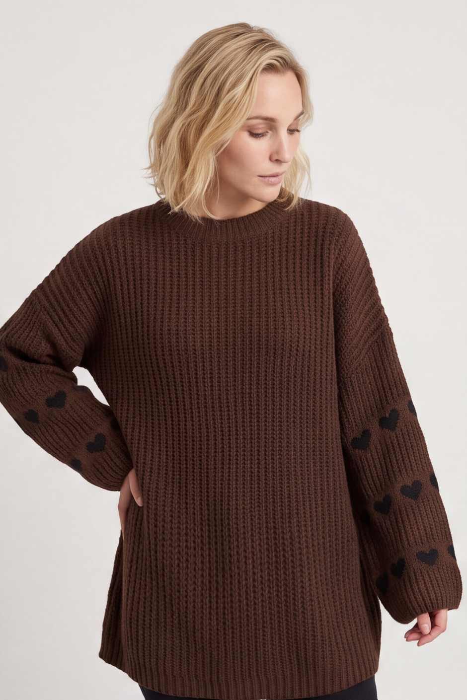 Irma Heart Sleeve Knitted Jumper Cocoa