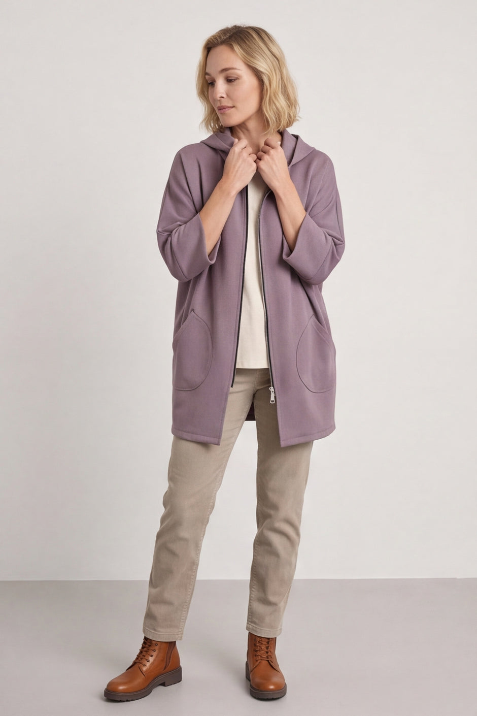 Marjorie Zip Hooded Jacket Mocha – image 1 of 6