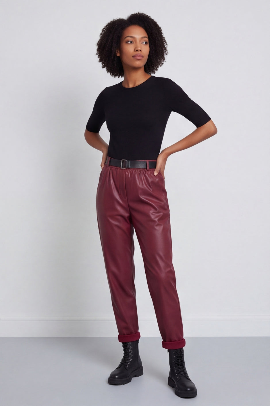 Hilary Wet Look Trousers Wine – image 1 of 5