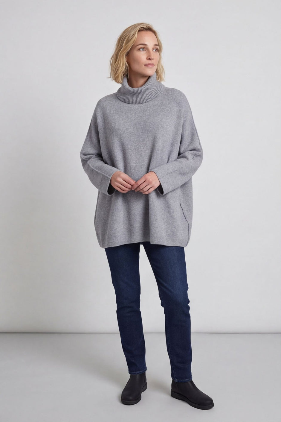 Jude Polo Neck Knitted Jumper Mid Grey – image 1 of 5