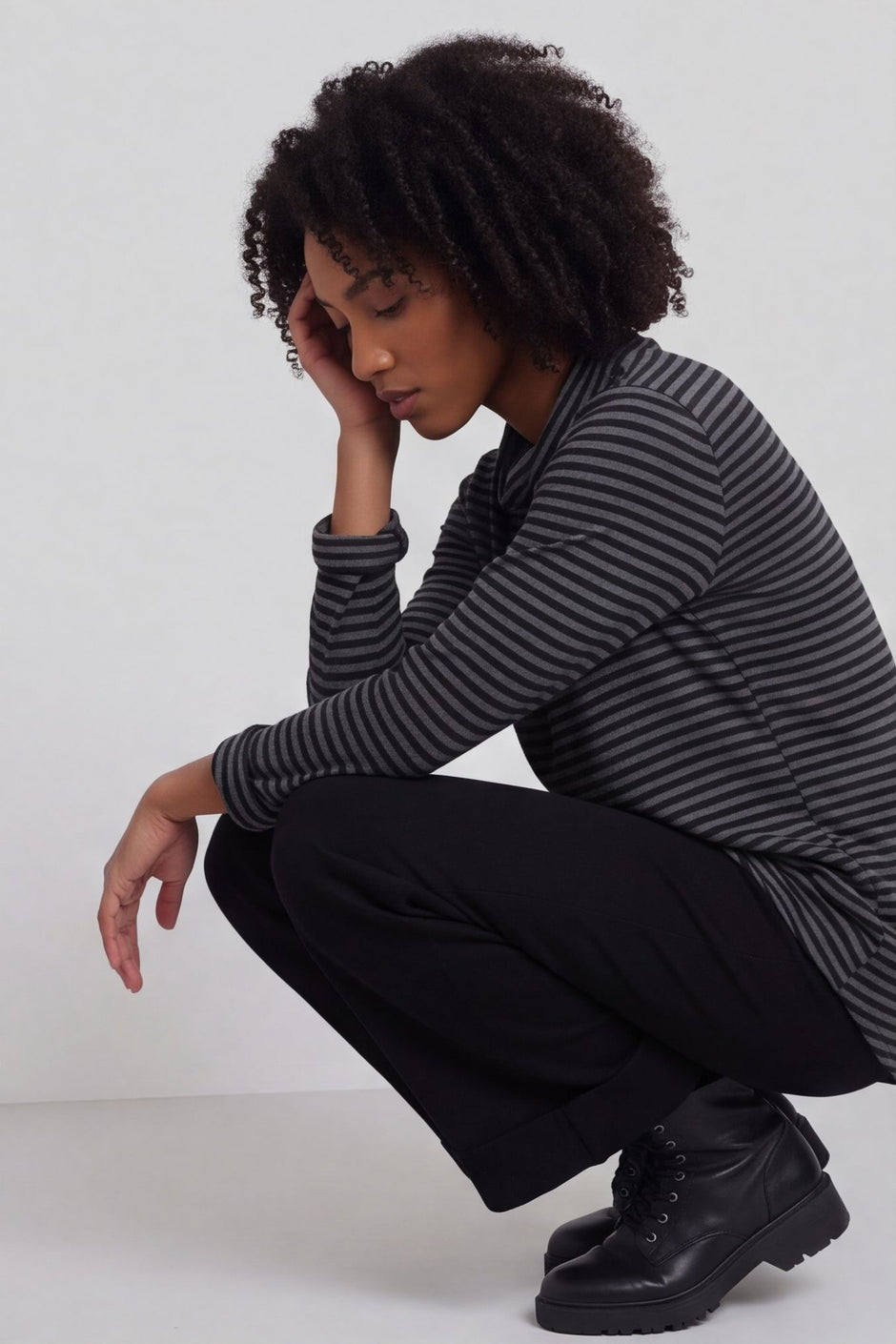 Lyssa Cowl Neck Stripe Top Mid Grey – image 1 of 6